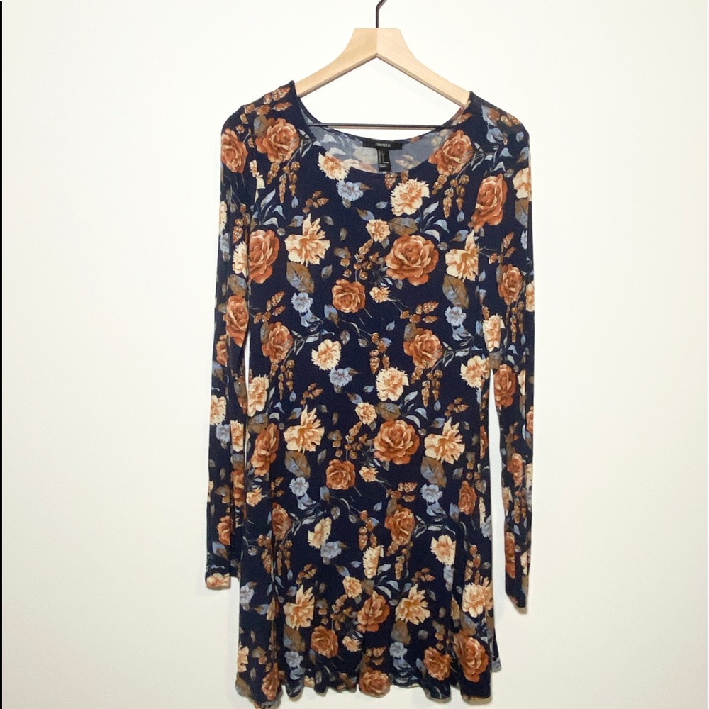 Forever 21 Navy Floral Long Sleeve Dress Size L